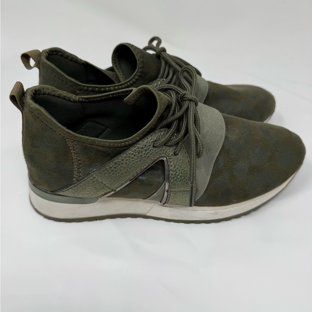 Top Moda Womens Size 8 1/2 Green Leopard Print‎ Fabric Fashion Sneakers - Picture 4 of 6